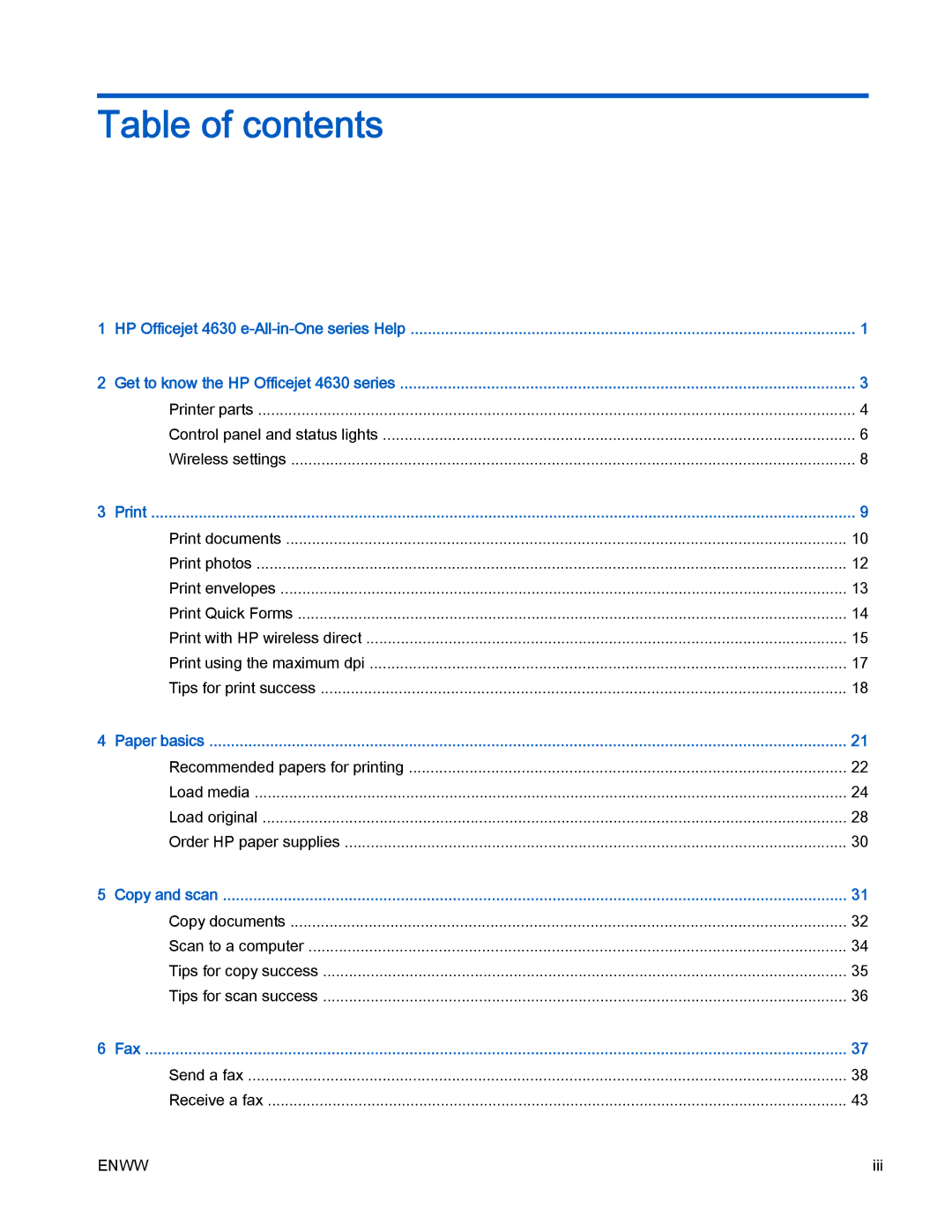 HP 4630 e manual Table of contents 