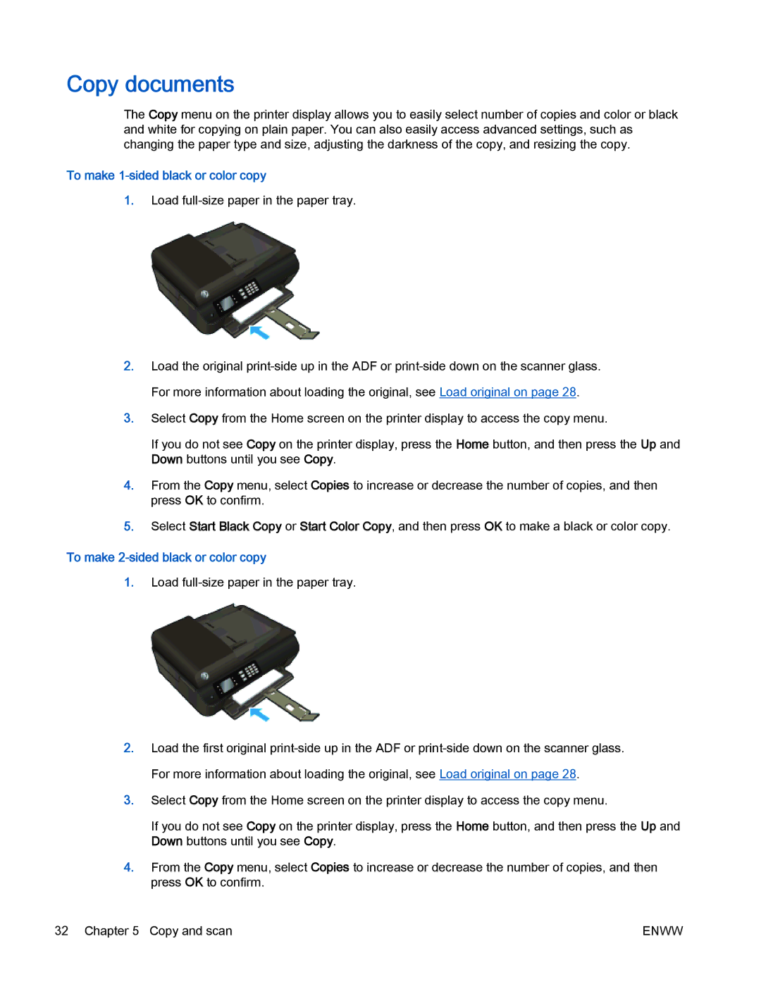 HP 4630 e manual Copy documents, To make 1-sided black or color copy, To make 2-sided black or color copy 