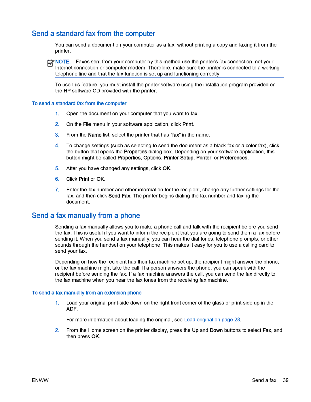 HP 4630 e Send a standard fax from the computer, Send a fax manually from a phone 