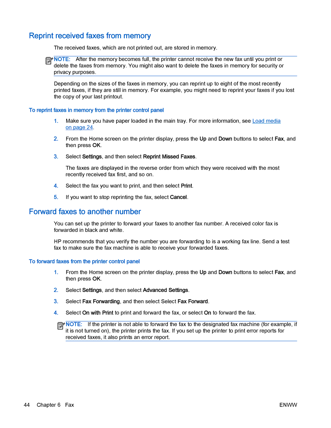 HP 4630 e manual Reprint received faxes from memory, Forward faxes to another number 