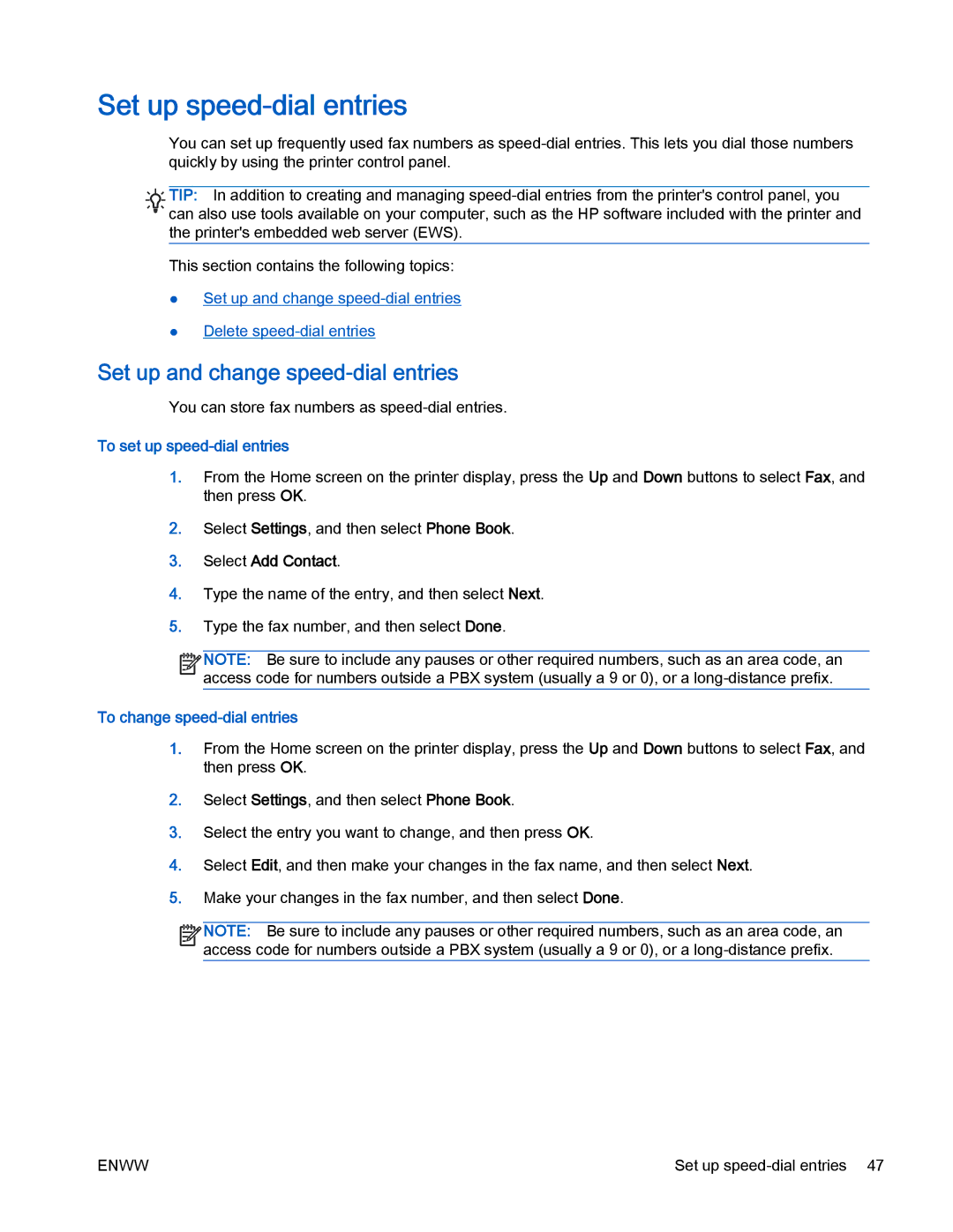 HP 4630 e manual Set up speed-dial entries, Set up and change speed-dial entries, To set up speed-dial entries 