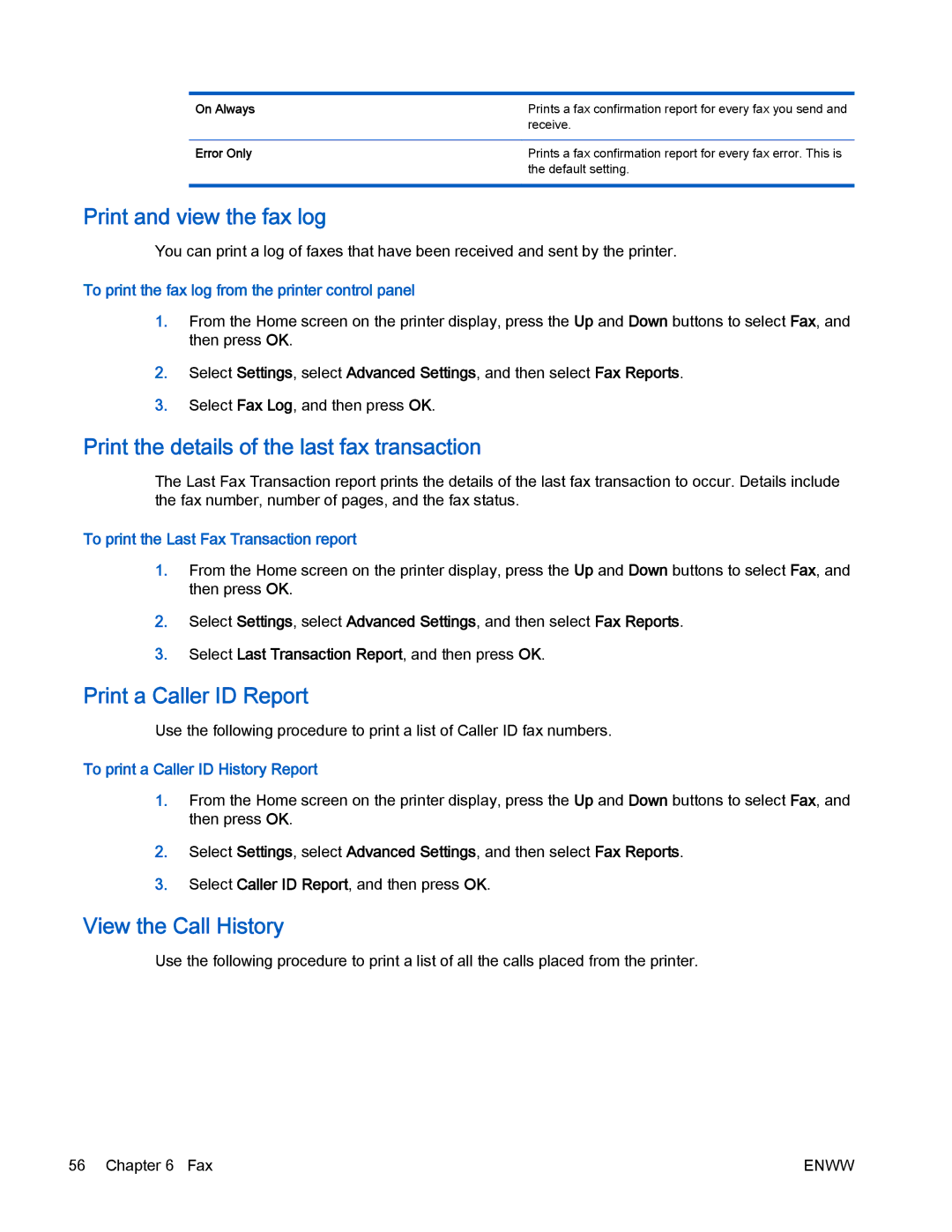 HP 4630 e manual Print and view the fax log, Print the details of the last fax transaction, Print a Caller ID Report 