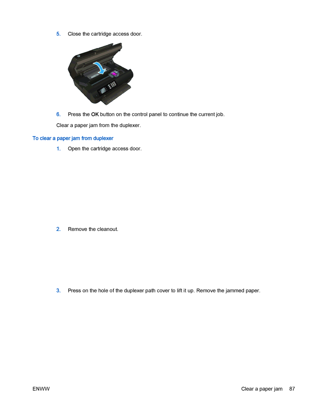 HP 4630 e manual To clear a paper jam from duplexer 