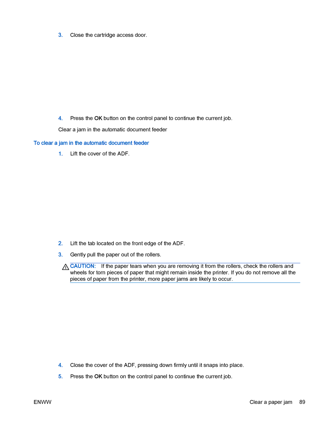 HP 4630 e manual To clear a jam in the automatic document feeder 