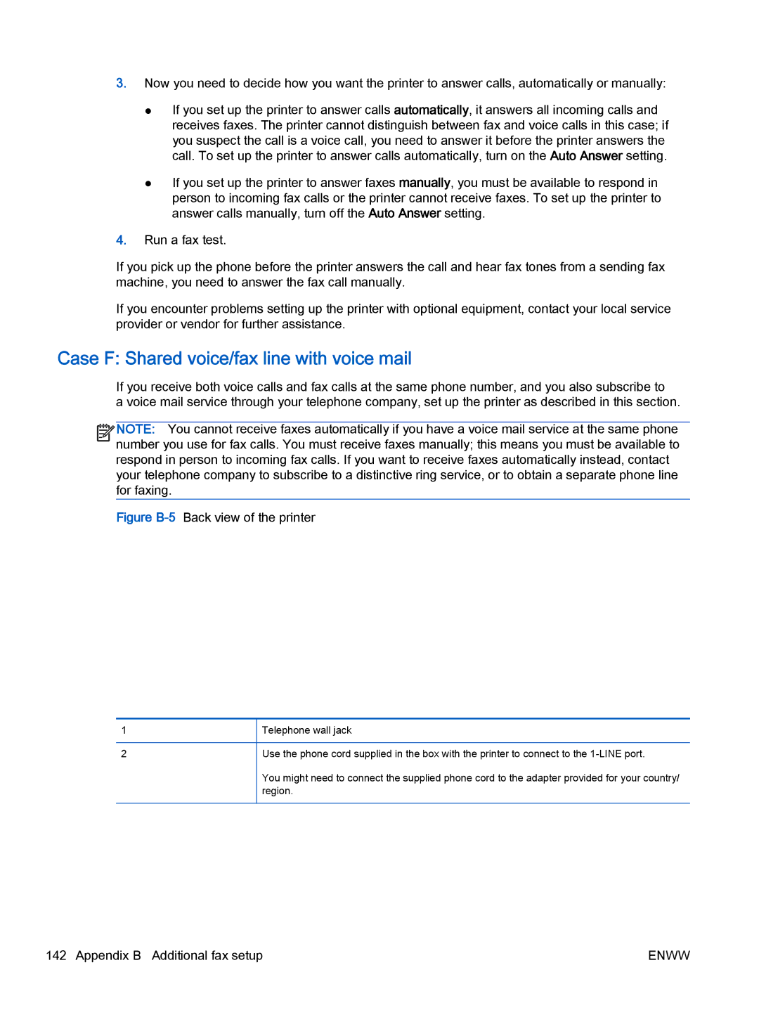 HP 4635, 4632 manual Case F Shared voice/fax line with voice mail, Figure B-5Back view of the printer 