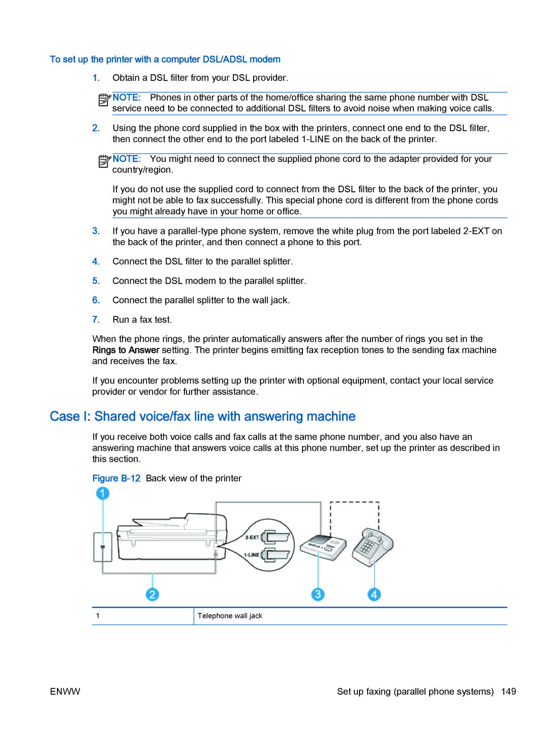 HP 4632, 4635 manual Case I Shared voice/fax line with answering machine, Figure B-12Back view of the printer 