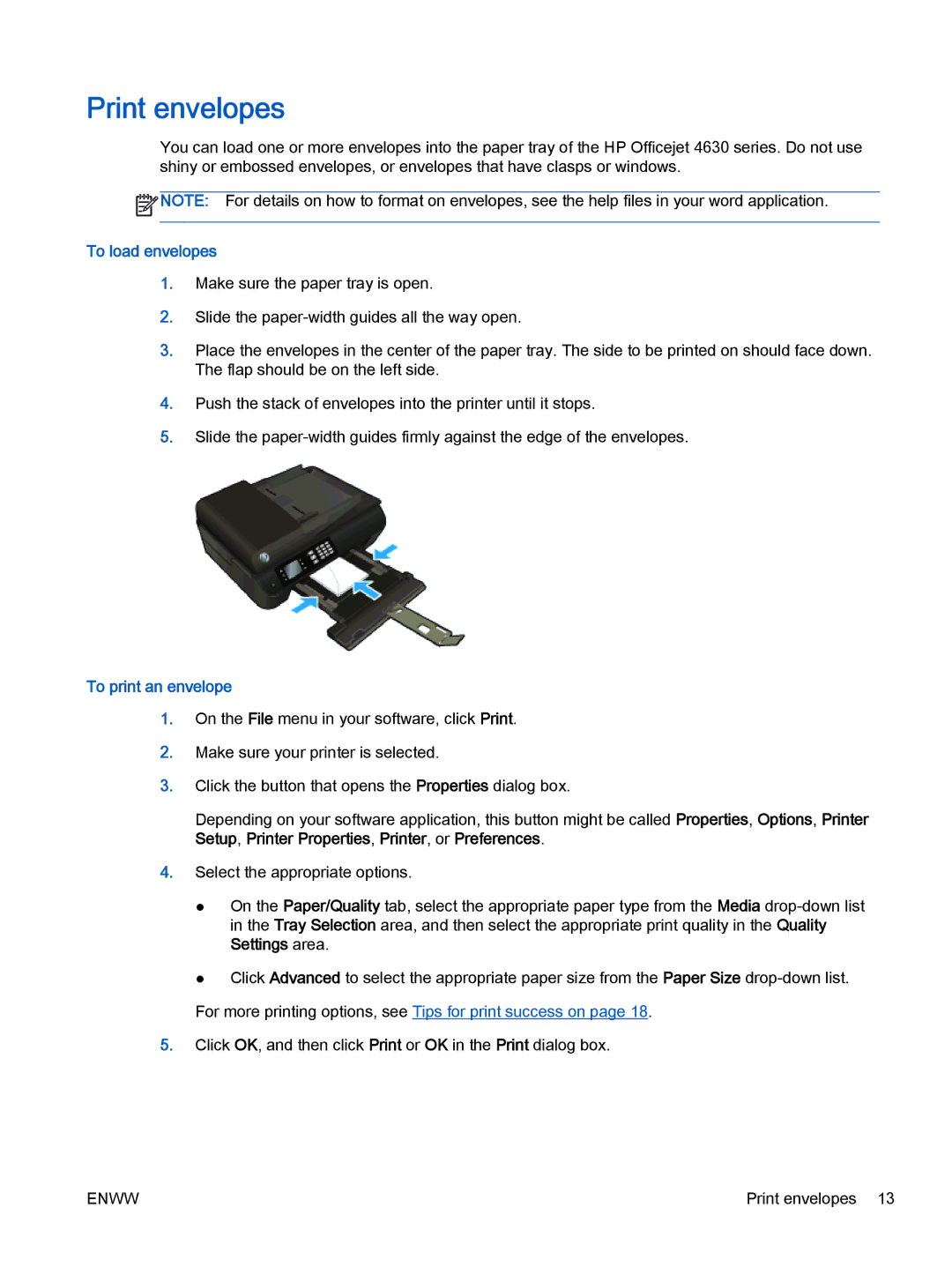 HP 4632, 4635 manual Print envelopes, To load envelopes, To print an envelope 