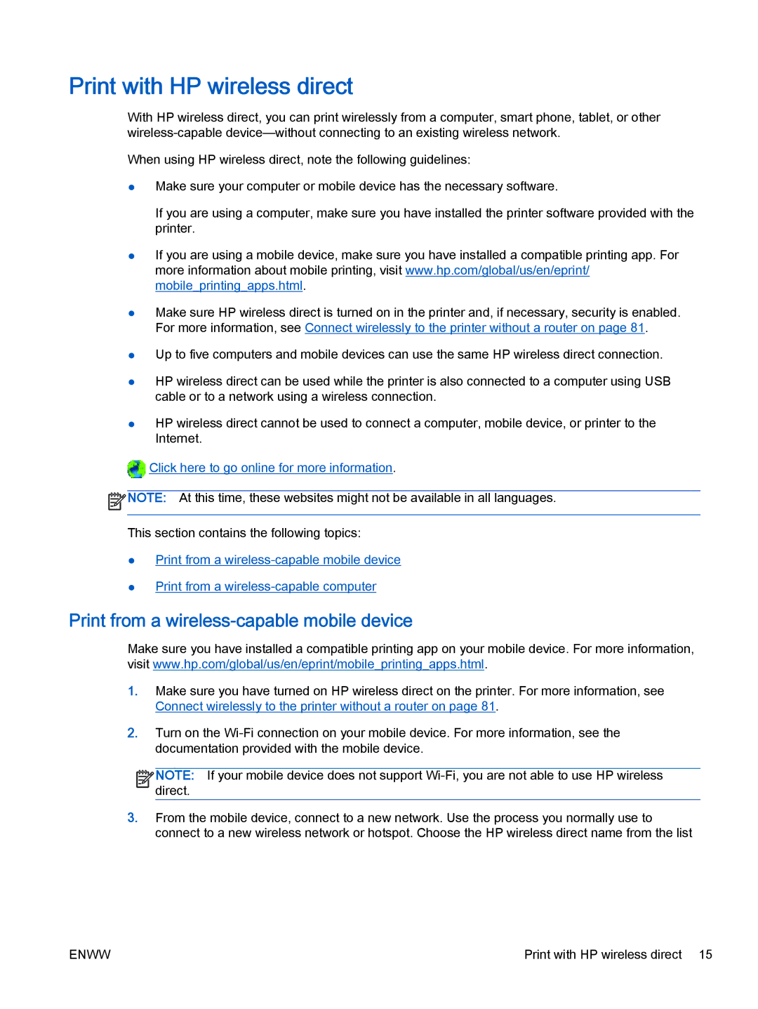 HP 4632, 4635 manual Print with HP wireless direct, Print from a wireless-capable mobile device 