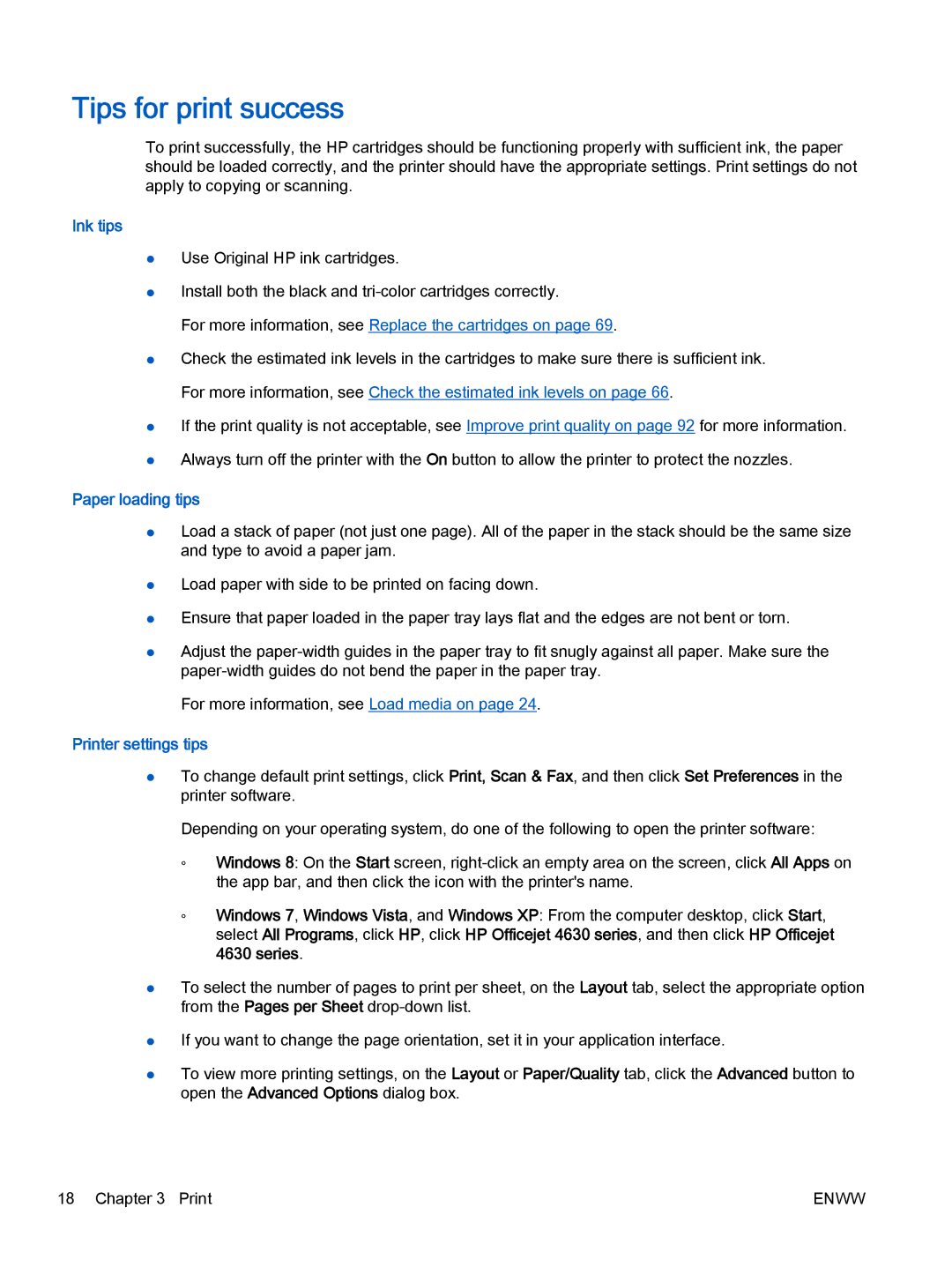 HP 4635, 4632 manual Tips for print success, Ink tips, Paper loading tips, Printer settings tips 