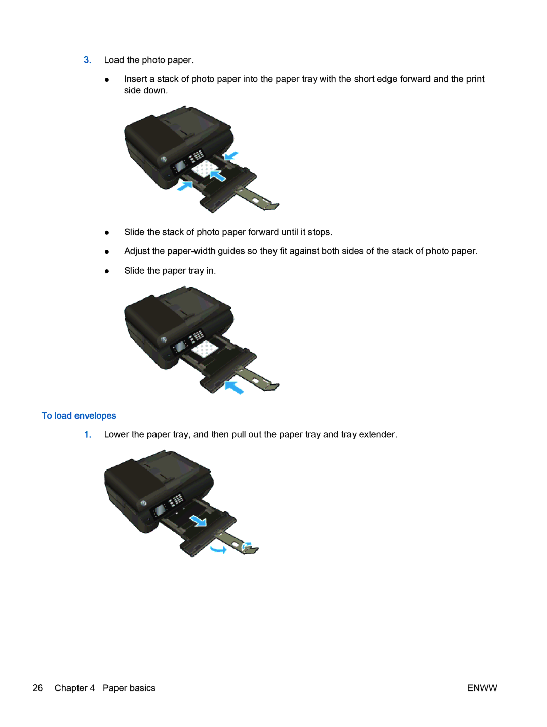 HP 4635, 4632 manual To load envelopes 