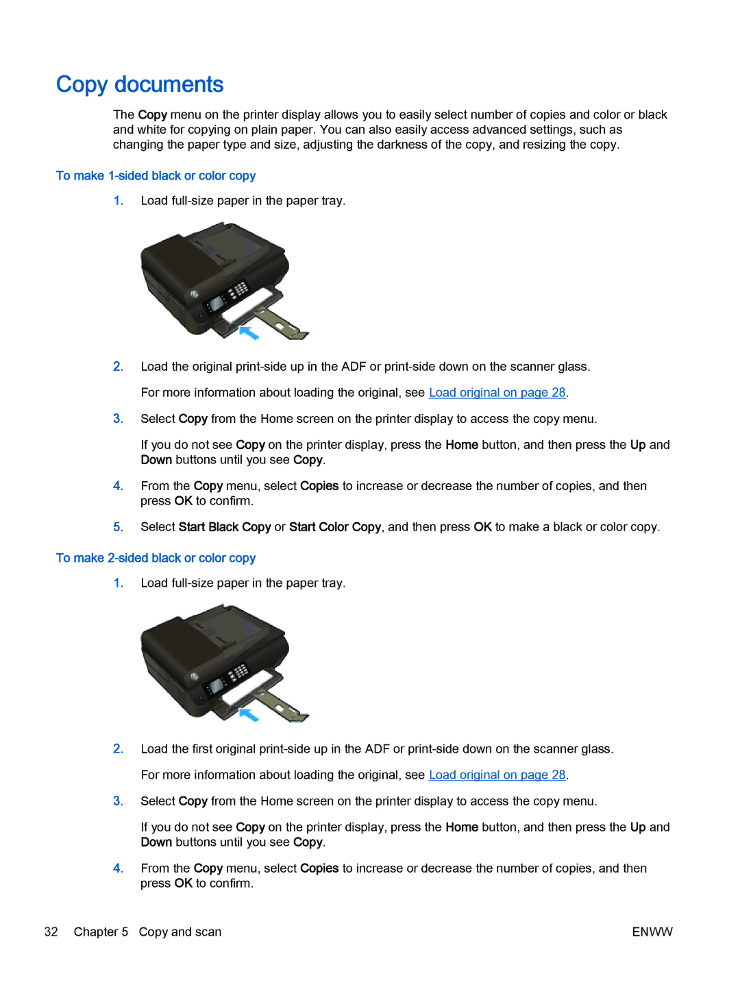 HP 4635, 4632 manual Copy documents, To make 1-sided black or color copy, To make 2-sided black or color copy 