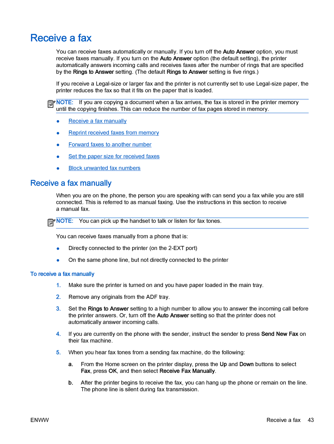 HP 4632, 4635 Receive a fax manually, To receive a fax manually 