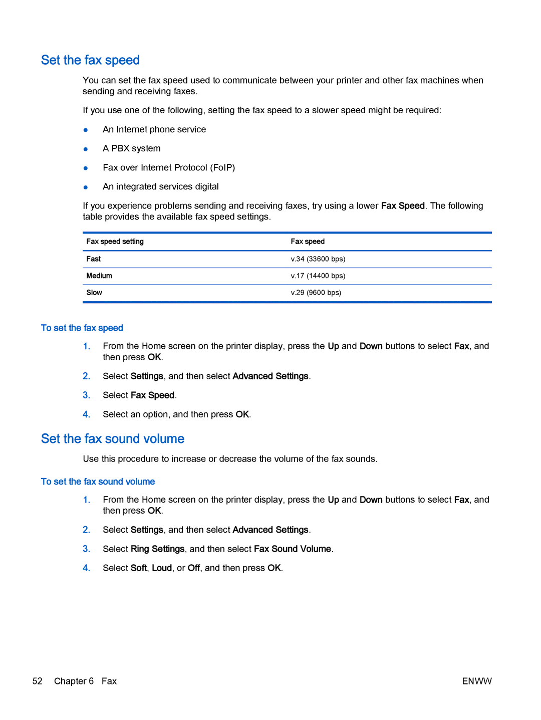 HP 4635, 4632 manual Set the fax speed, Set the fax sound volume, To set the fax speed, To set the fax sound volume 