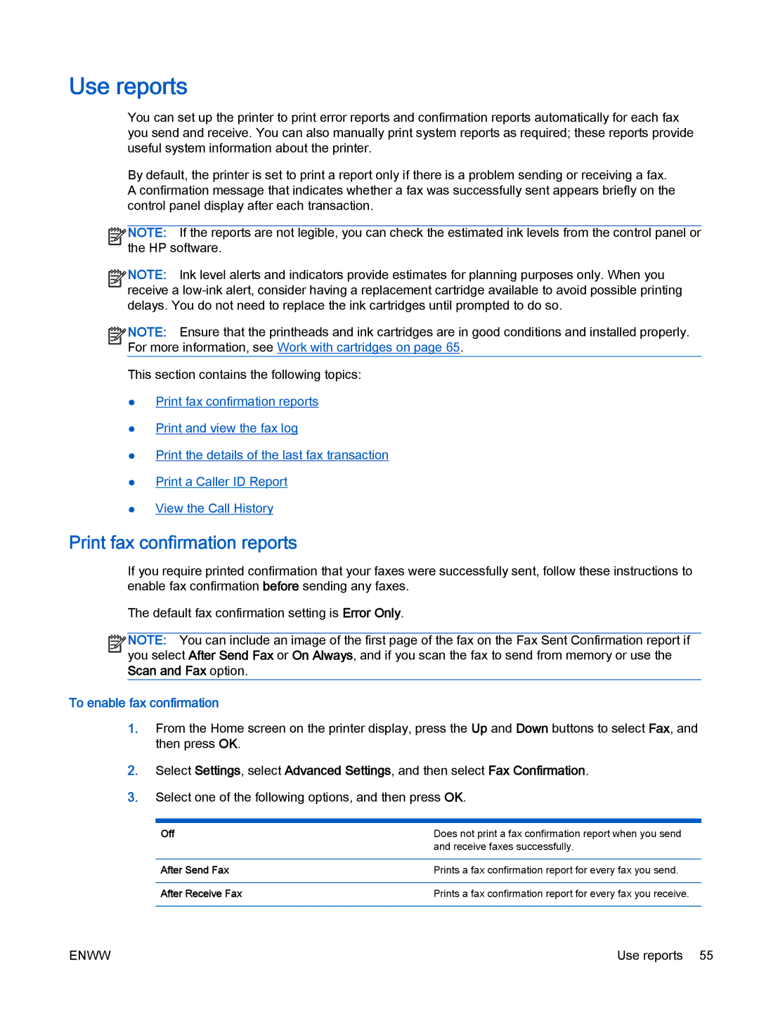 HP 4632, 4635 manual Use reports, Print fax confirmation reports, To enable fax confirmation 