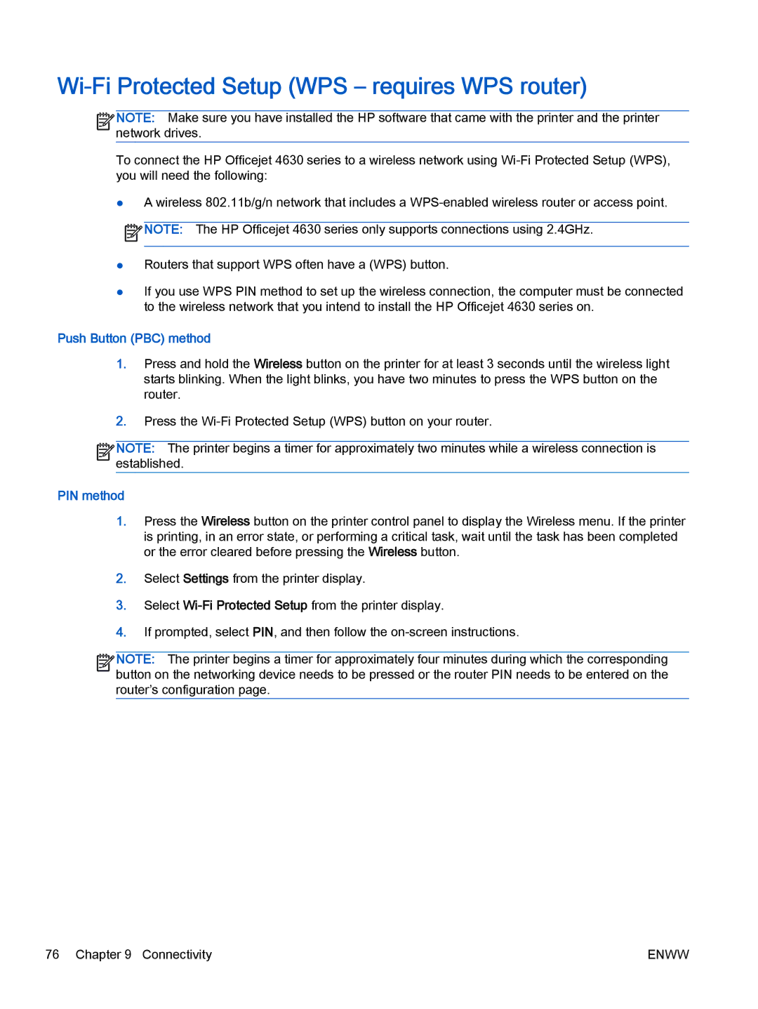 HP 4635, 4632 manual Wi-Fi Protected Setup WPS requires WPS router, Push Button PBC method, PIN method 