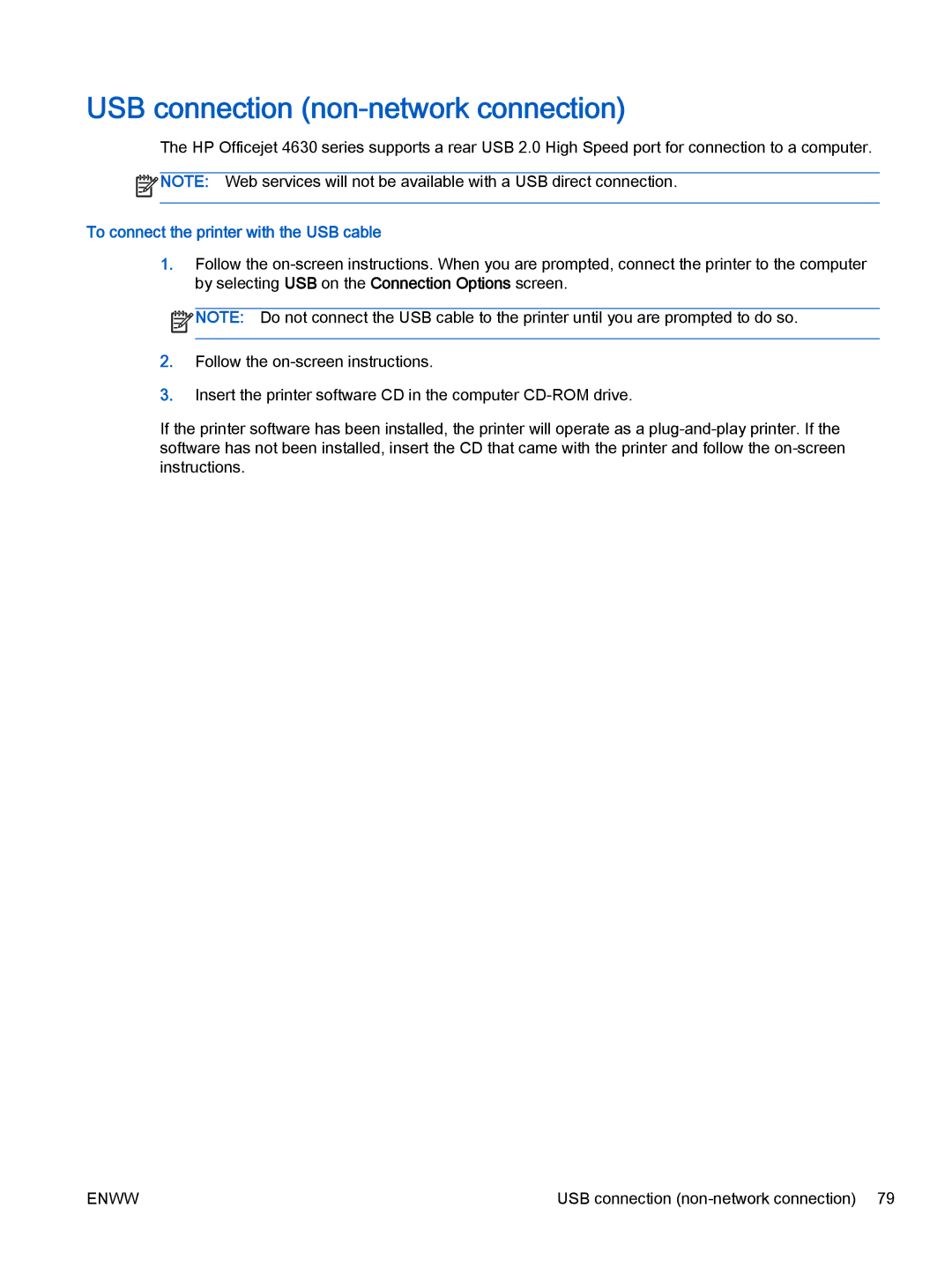 HP 4632, 4635 manual USB connection non-network connection, To connect the printer with the USB cable 