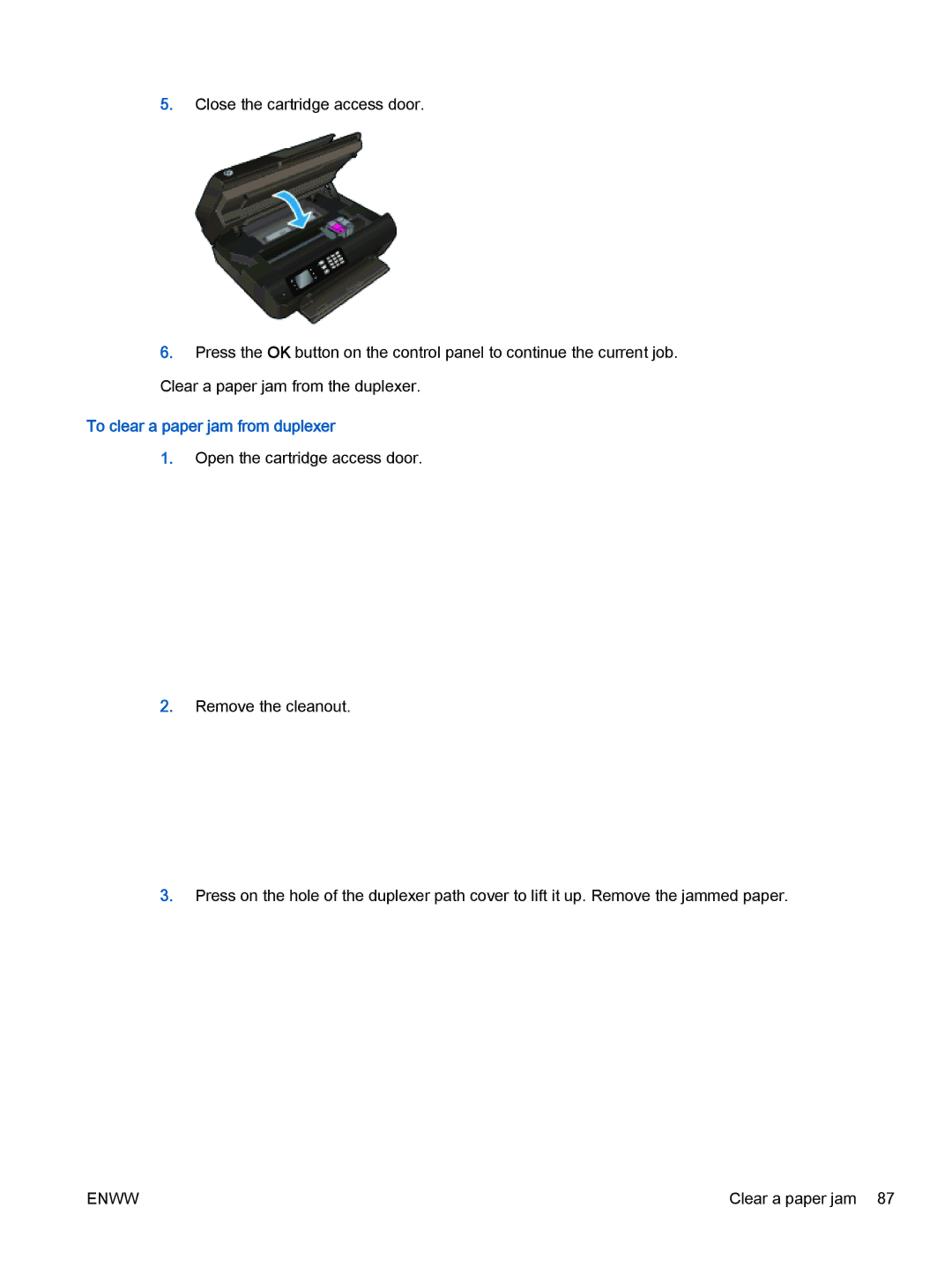 HP 4632, 4635 manual To clear a paper jam from duplexer 