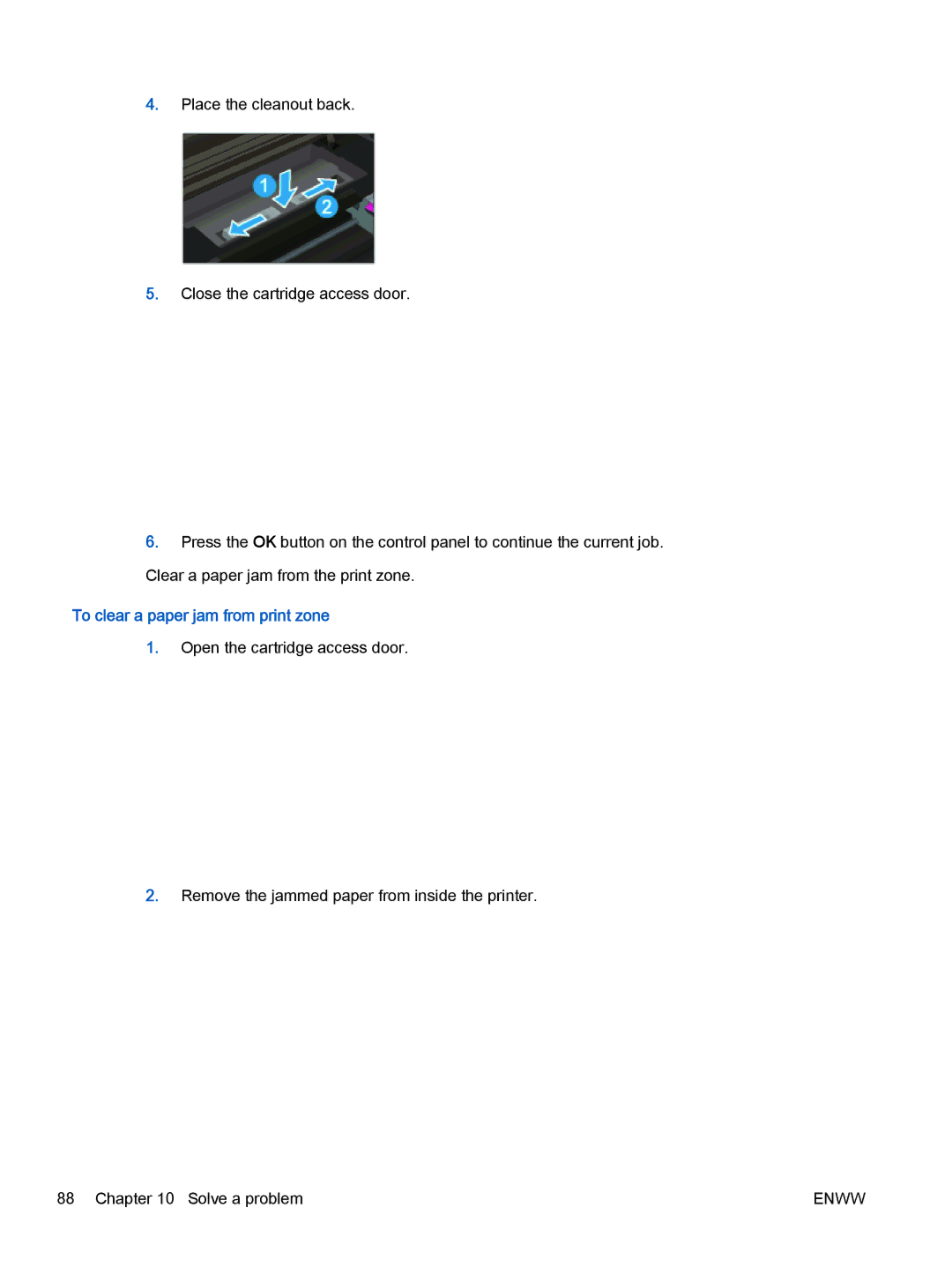 HP 4635, 4632 manual To clear a paper jam from print zone 