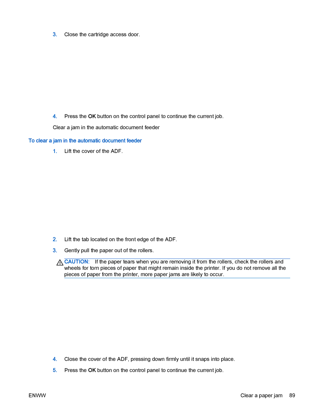 HP 4632, 4635 manual To clear a jam in the automatic document feeder 