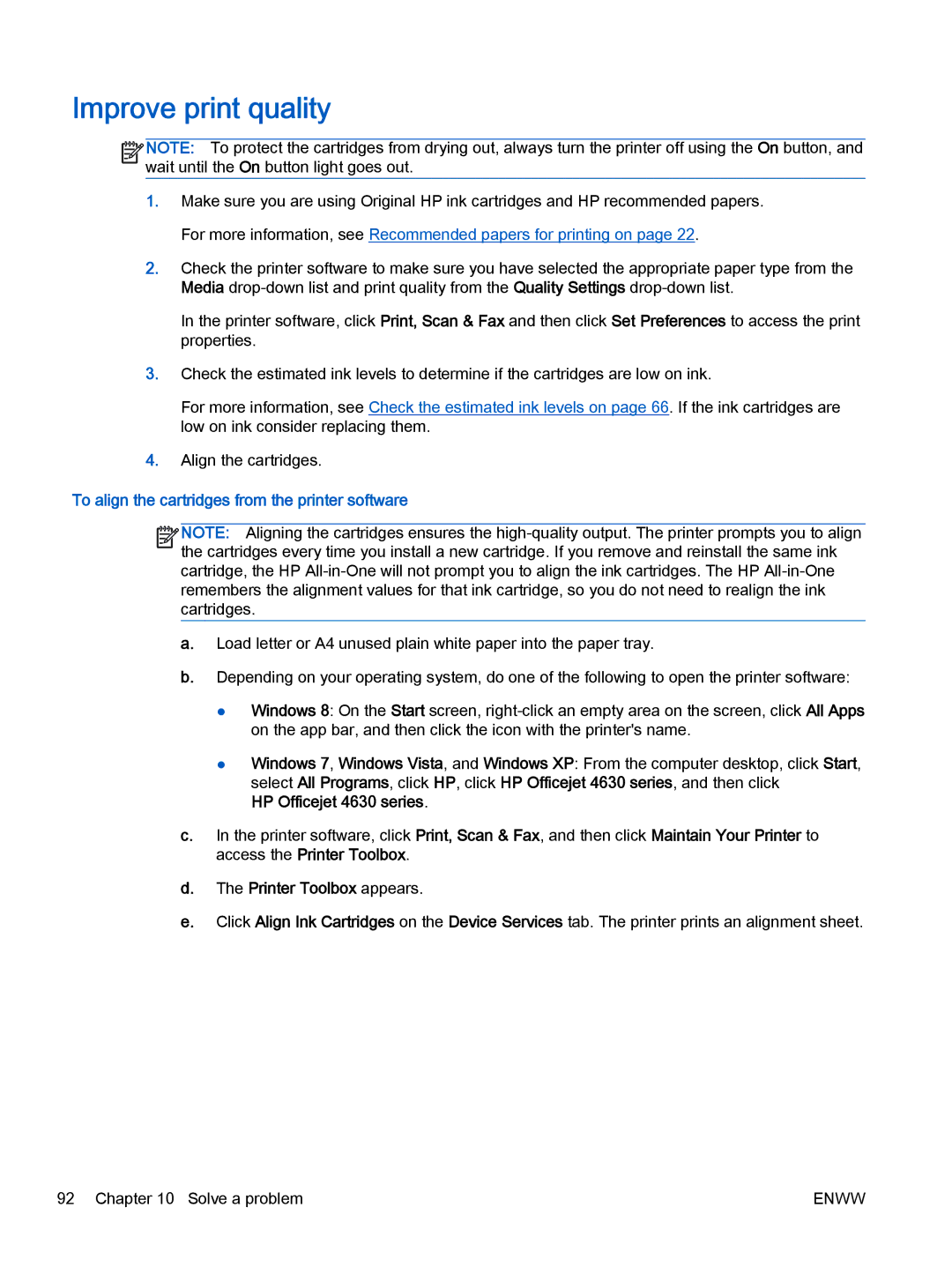 HP 4635, 4632 manual Improve print quality, To align the cartridges from the printer software 