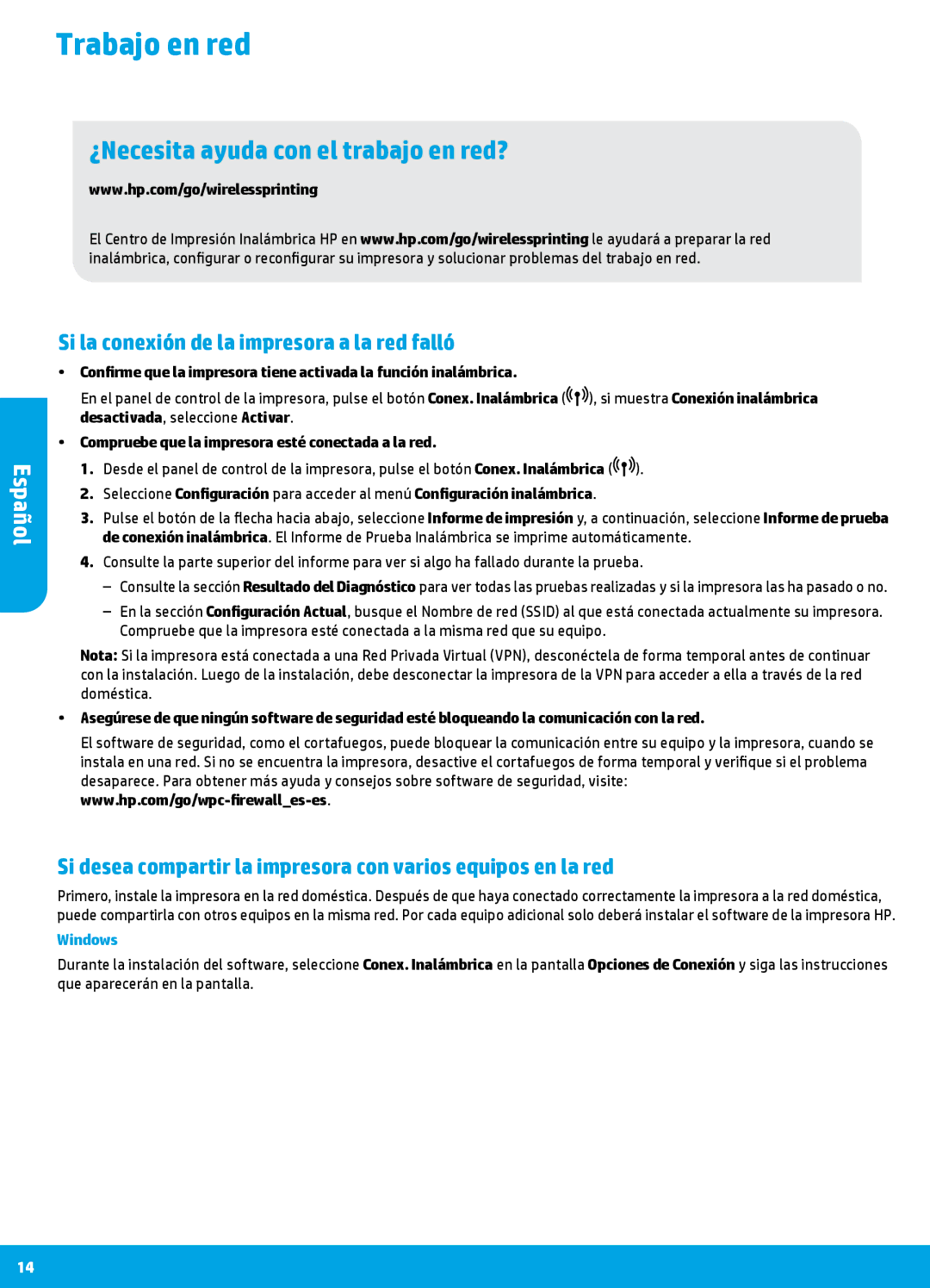 HP 4635 manual Trabajo en red, Si la conexión de la impresora a la red falló, Windows 