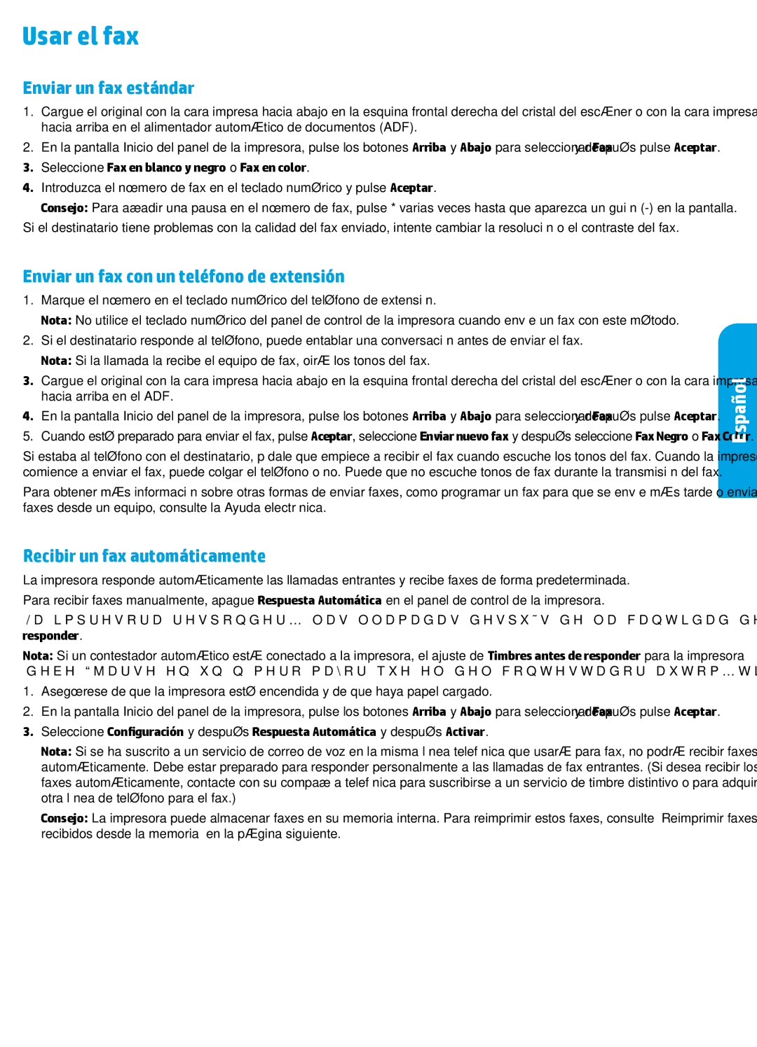 HP 4635 Usar el fax, Enviar un fax estándar, Enviar un fax con un teléfono de extensión, Recibir un fax automáticamente 