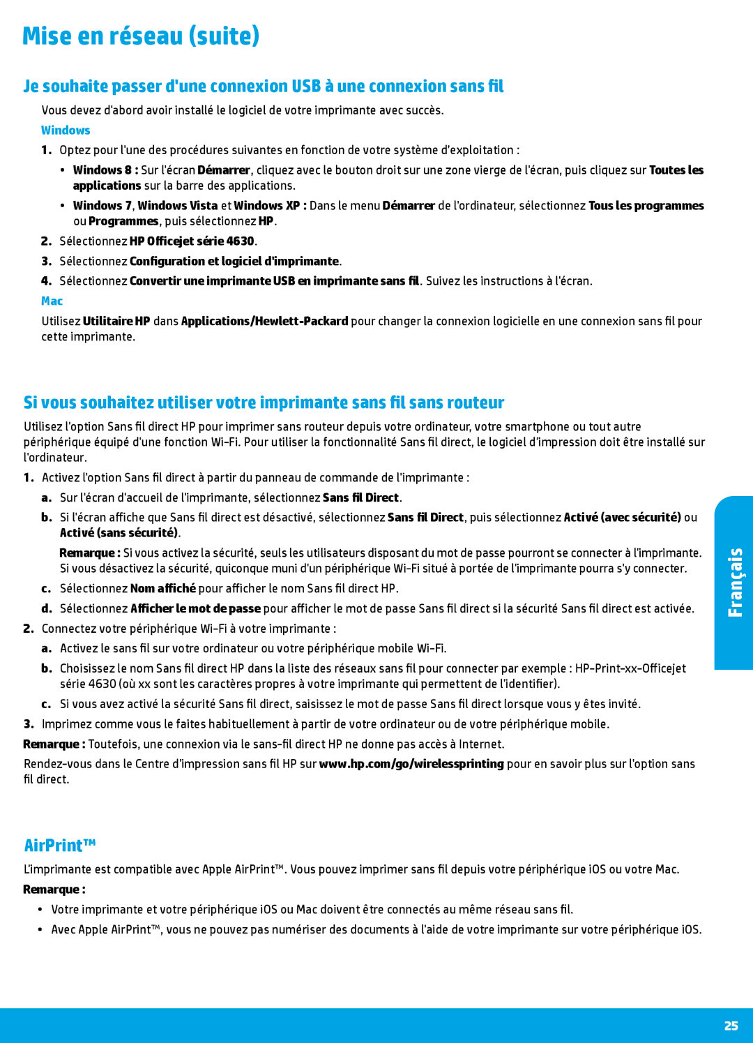 HP 4635 manual Mise en réseau suite, Activé sans sécurité, Remarque 