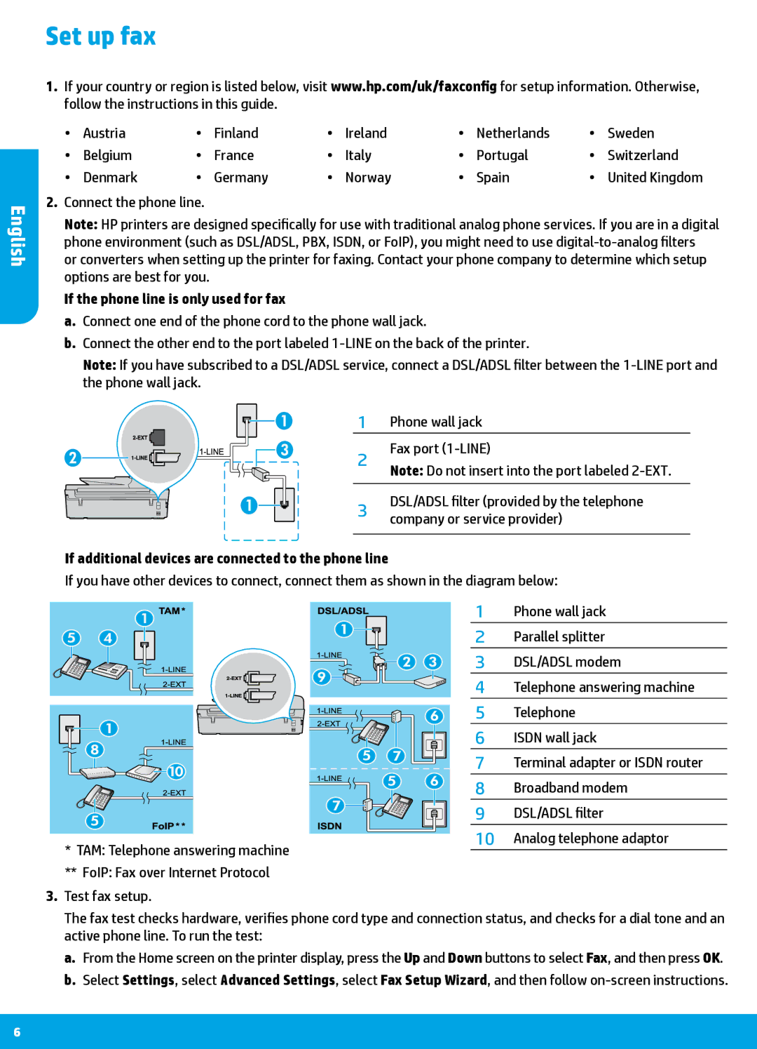 HP 4635 manual Set up fax, Connect the phone line, If the phone line is only used for fax, United Kingdom 