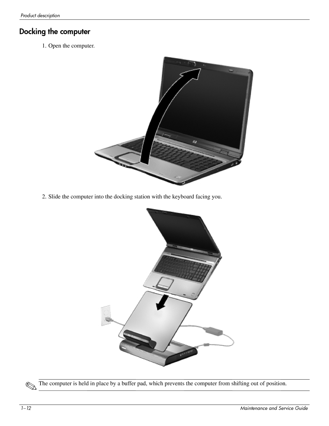 HP 463777-001 manual Docking the computer 