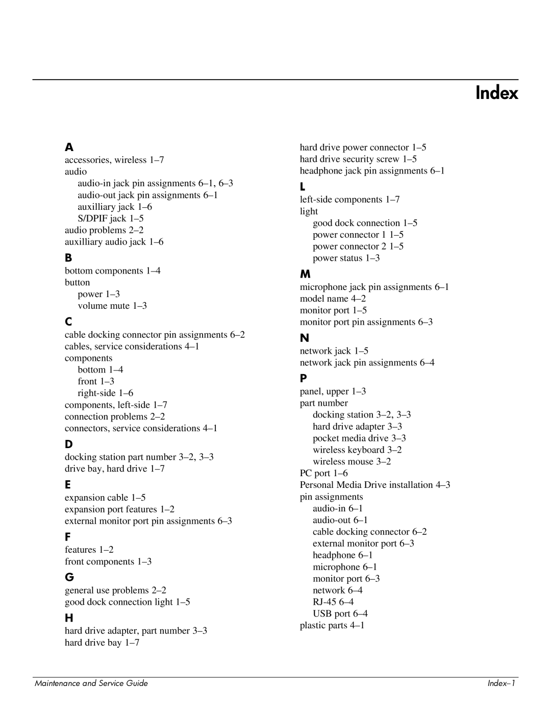 HP 463777-001 manual Index 