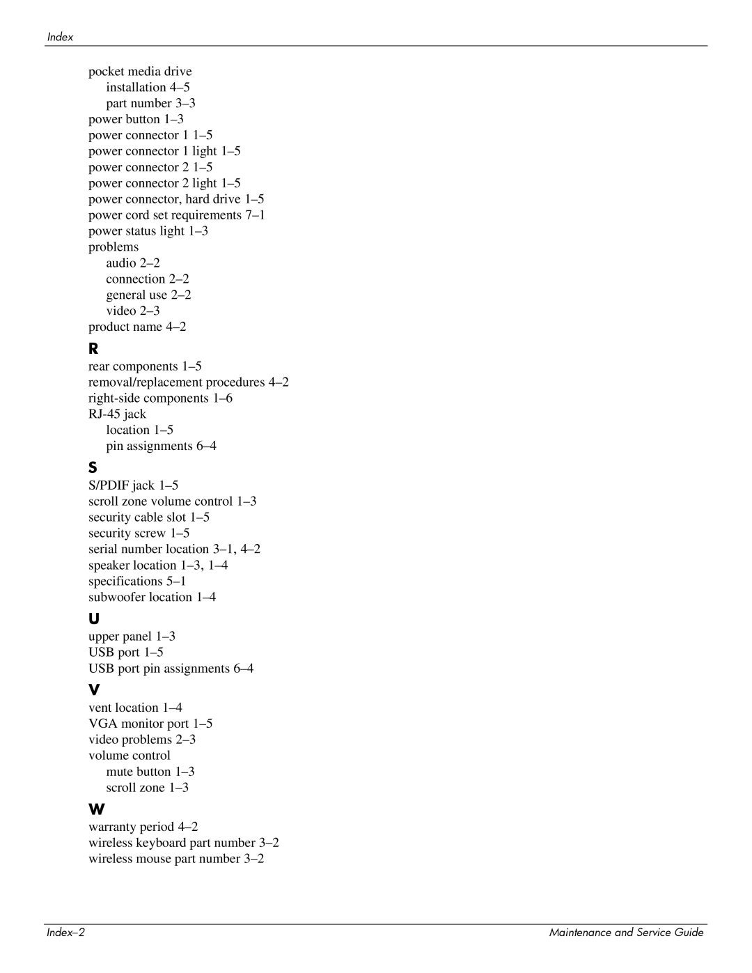 HP 463777-001 manual Index 