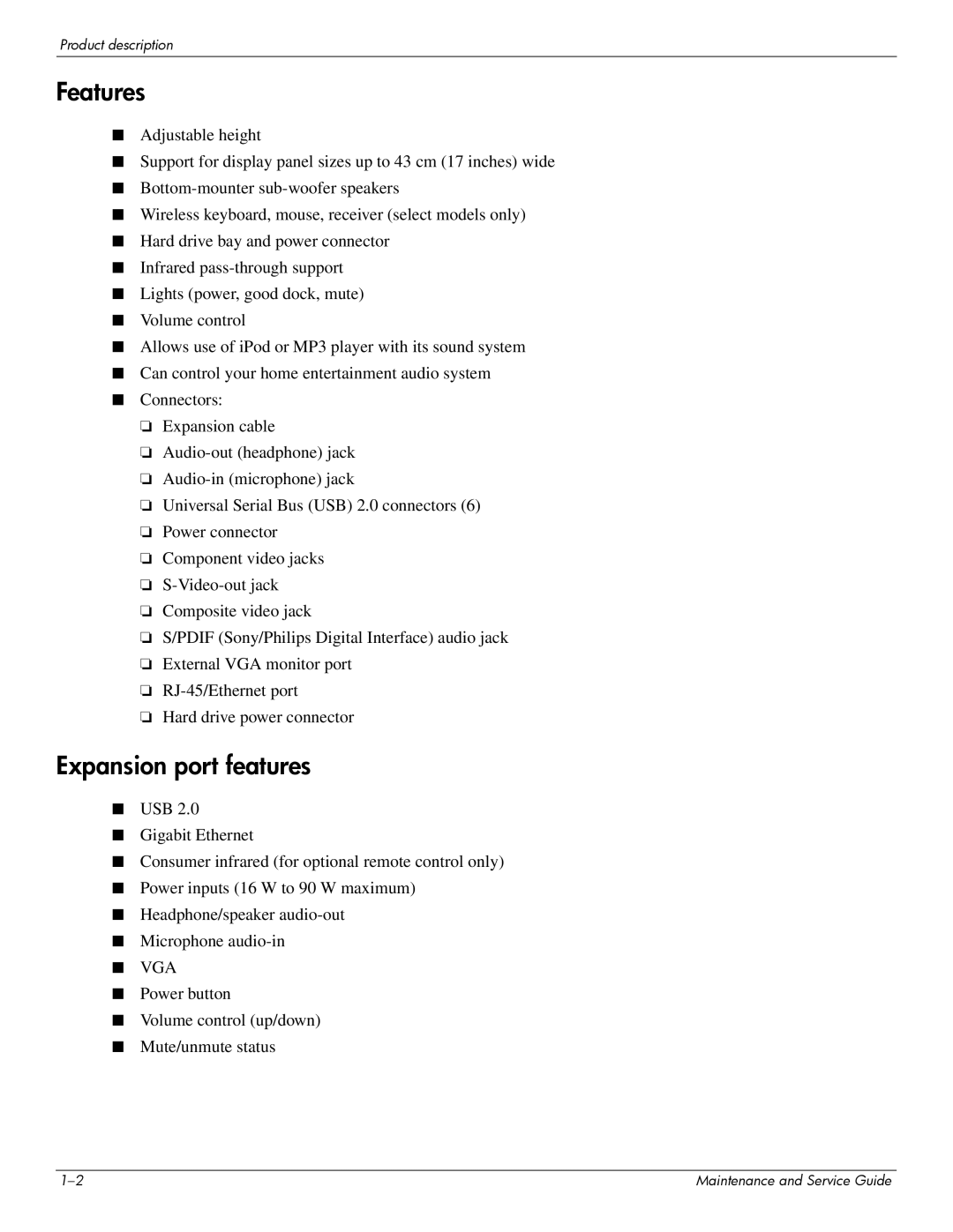 HP 463777-001 manual Features, Expansion port features 