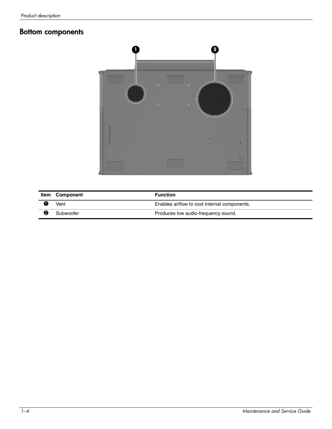 HP 463777-001 manual Bottom components 