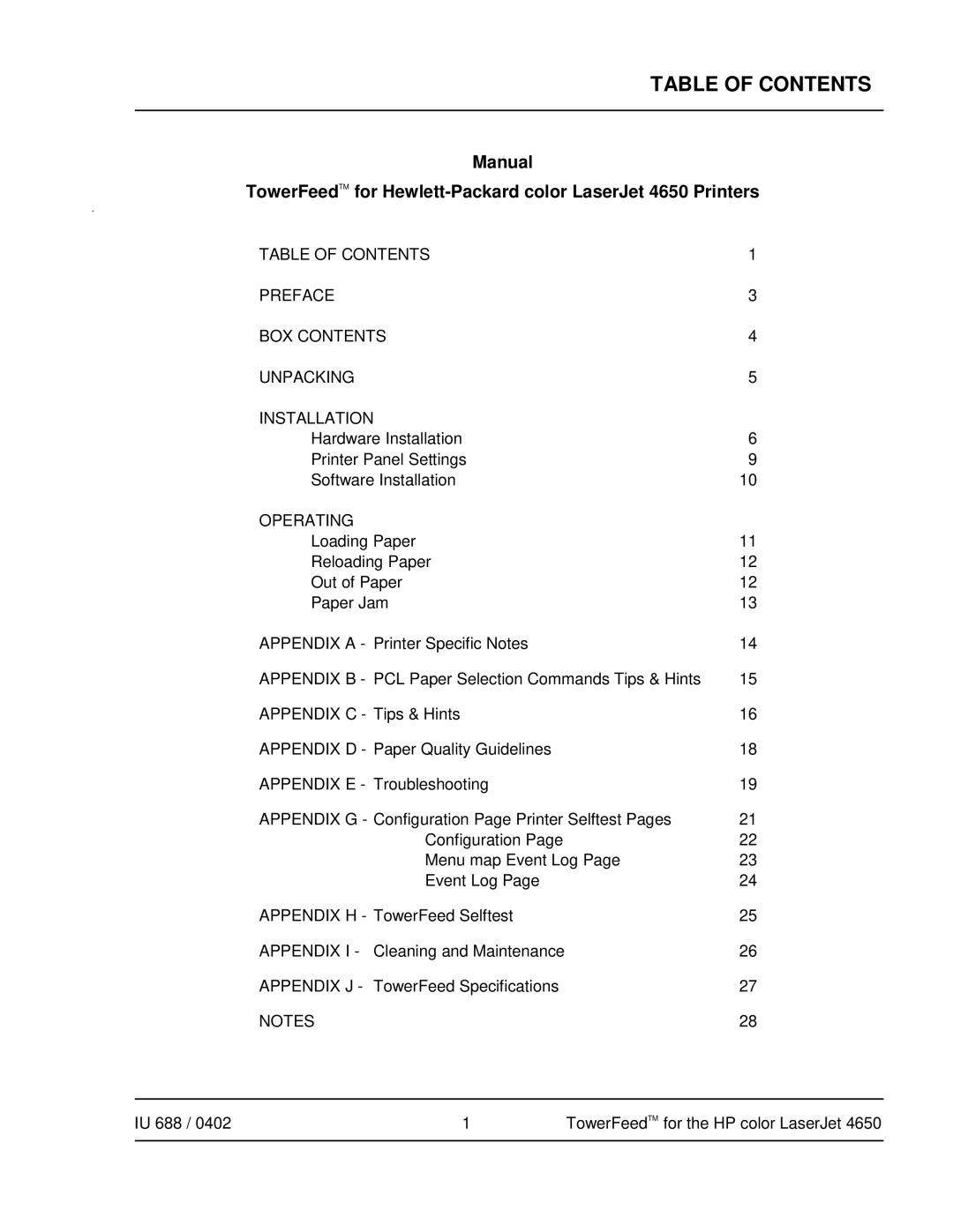 HP 4650 manual Table of Contents 