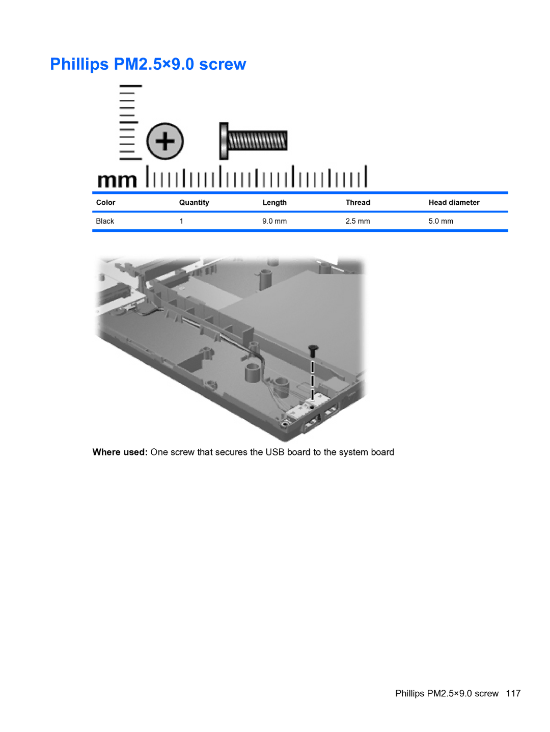 HP 4710S manual Phillips PM2.5×9.0 screw 