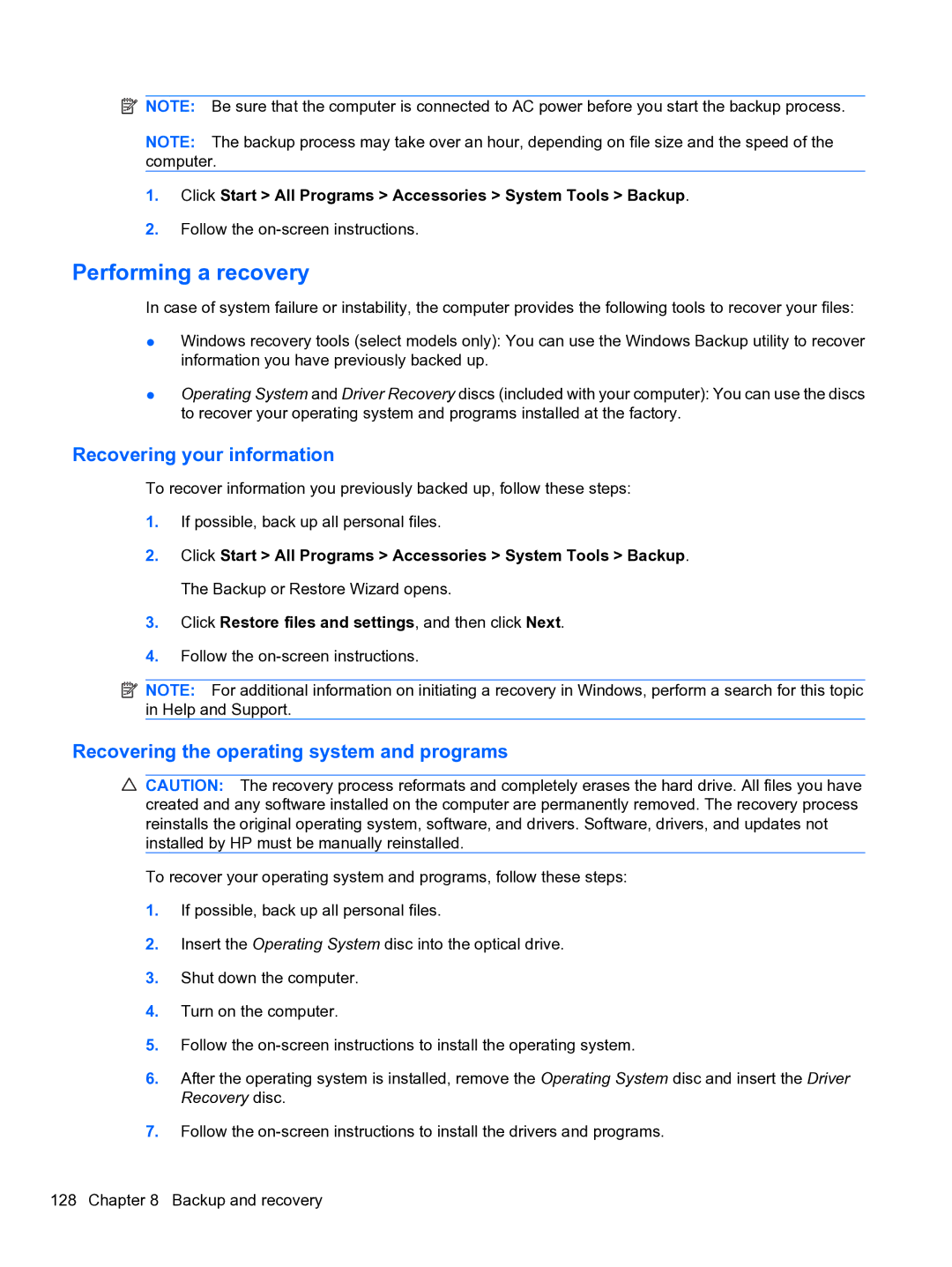 HP 4710S manual Recovering your information 