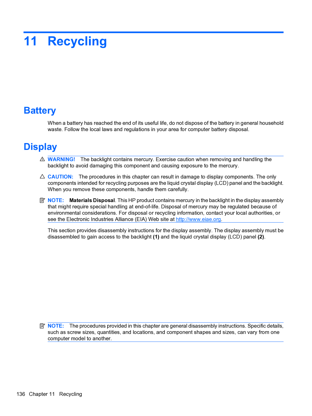 HP 4710S manual Recycling, Battery, Display 