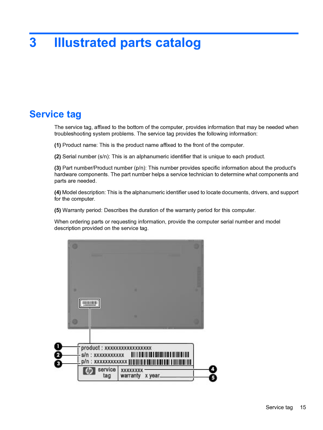 HP 4710S manual Illustrated parts catalog, Service tag 