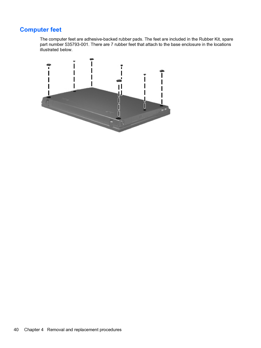 HP 4710S manual Computer feet 