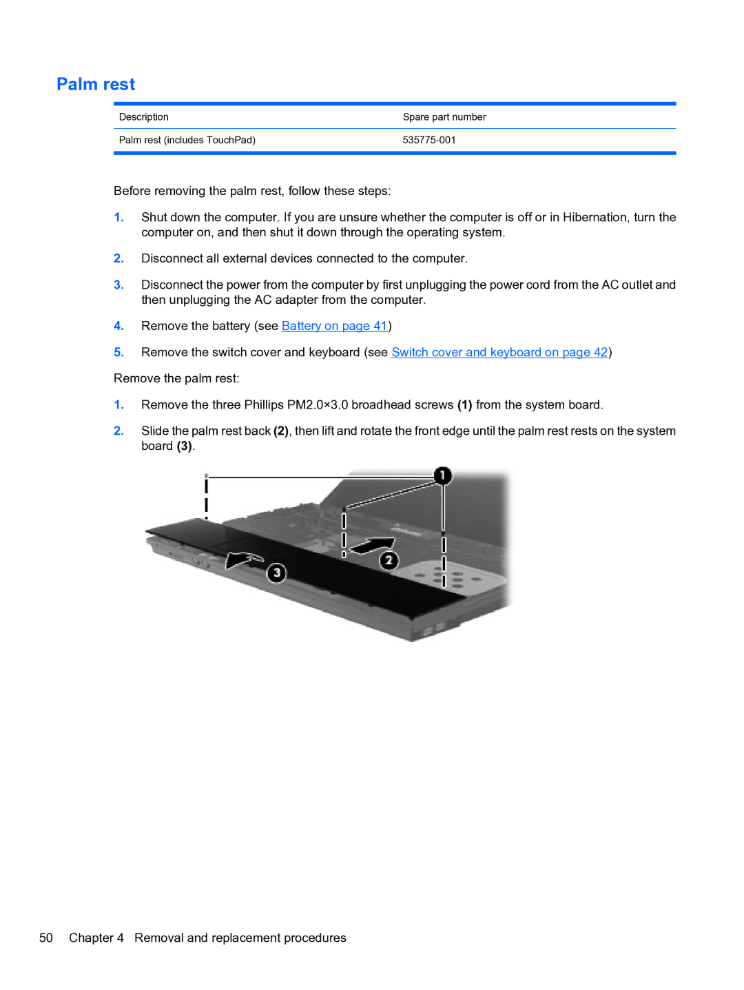 HP 4710S manual Palm rest 