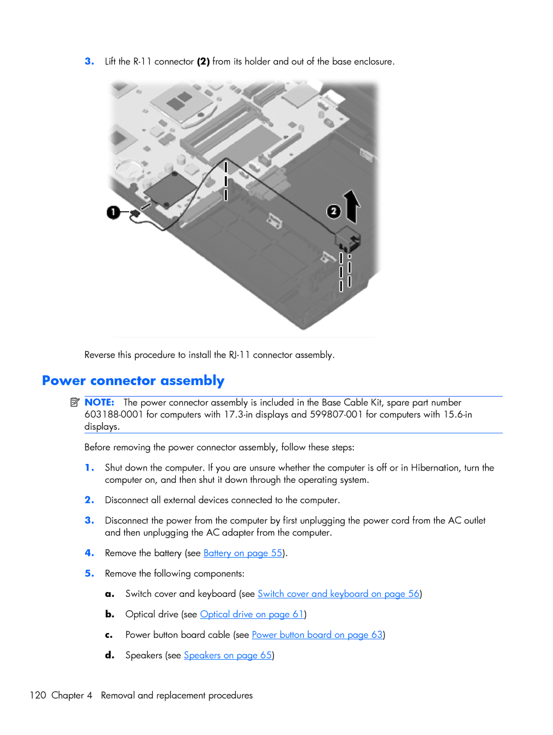 HP 4720S, 4520S manual Power connector assembly 