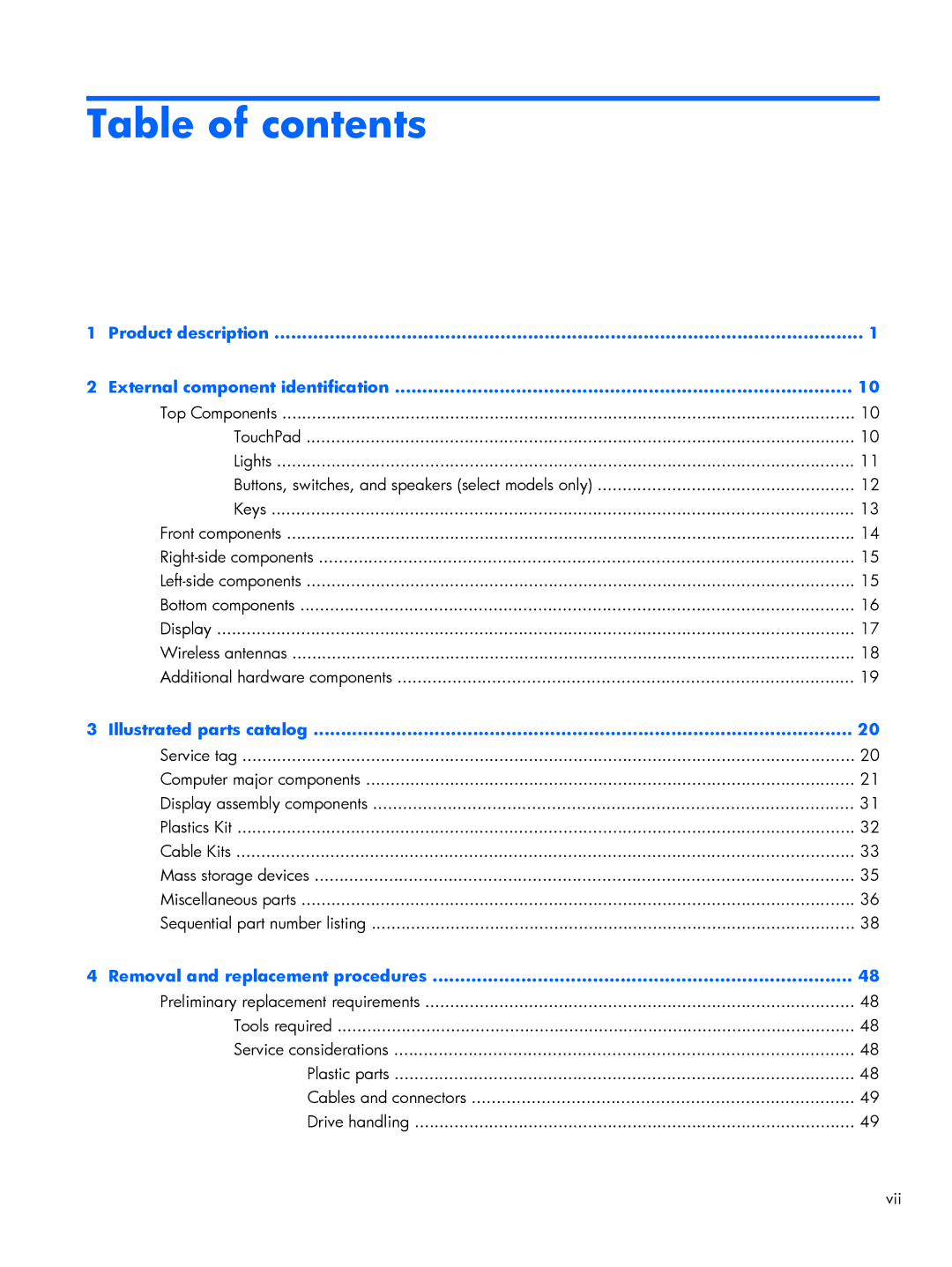 HP 4520S, 4720S manual Table of contents 