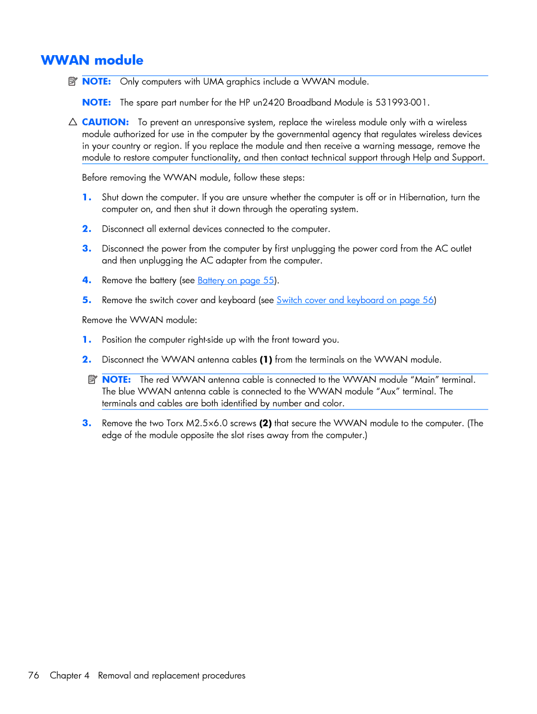 HP 4720S, 4520S manual Wwan module 