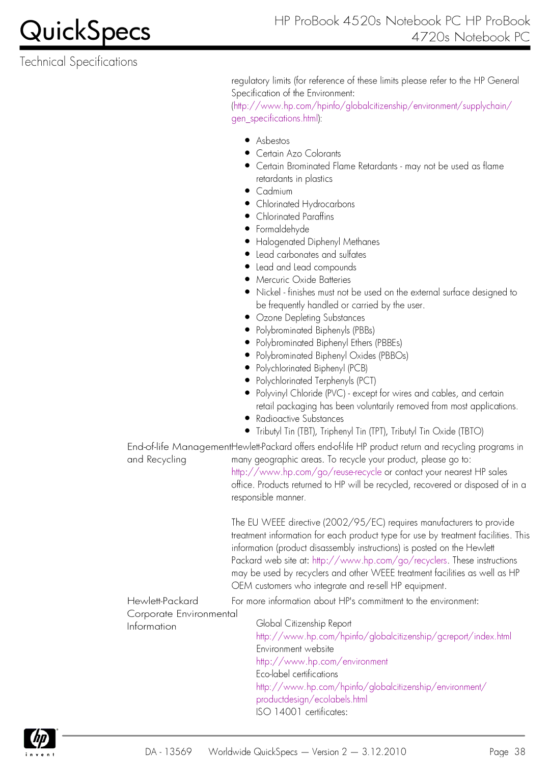 HP 4720S manual Productdesign/ecolabels.html 