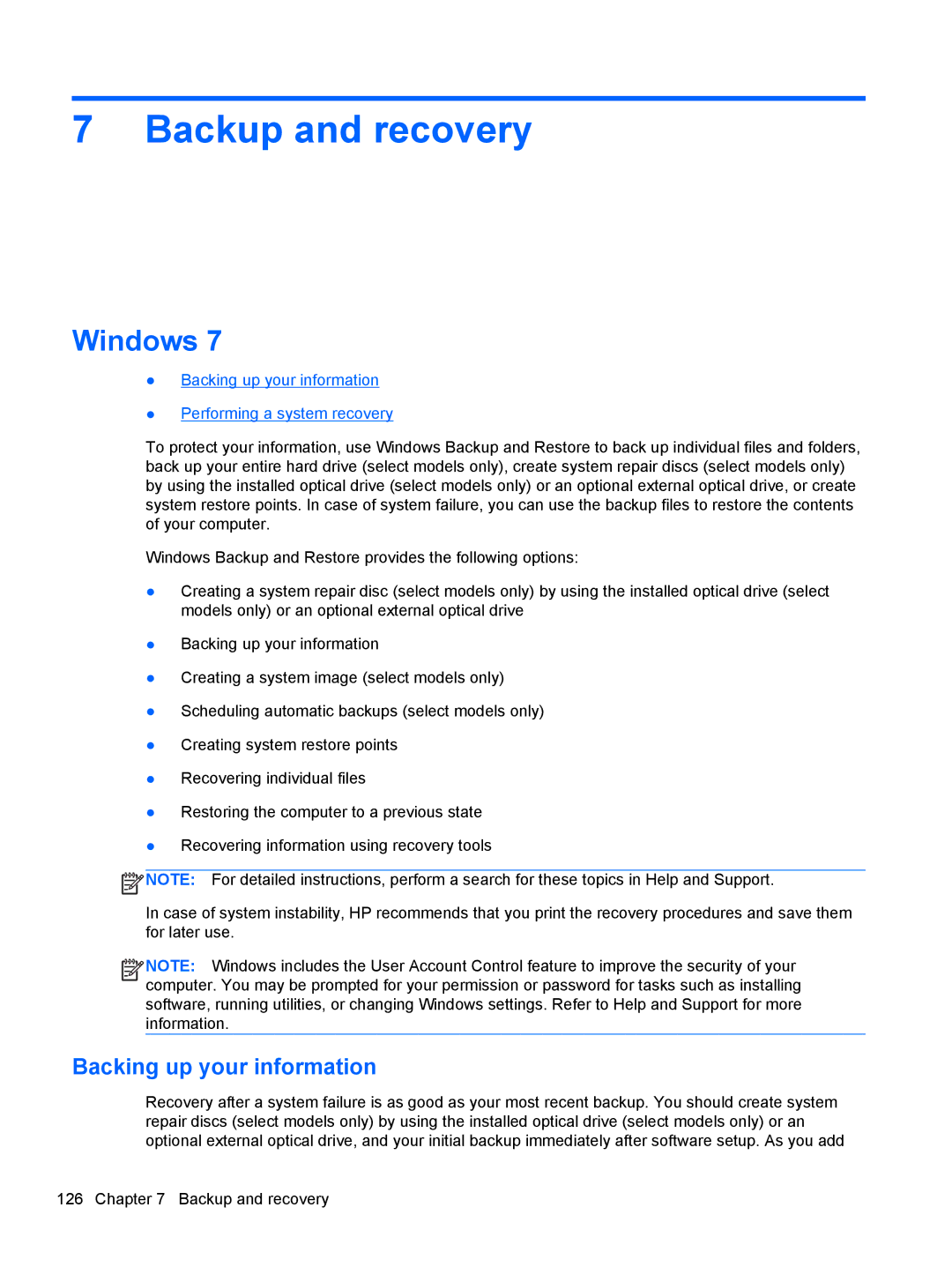 HP 4730s LJ525UT#ABA manual Windows, Backing up your information 