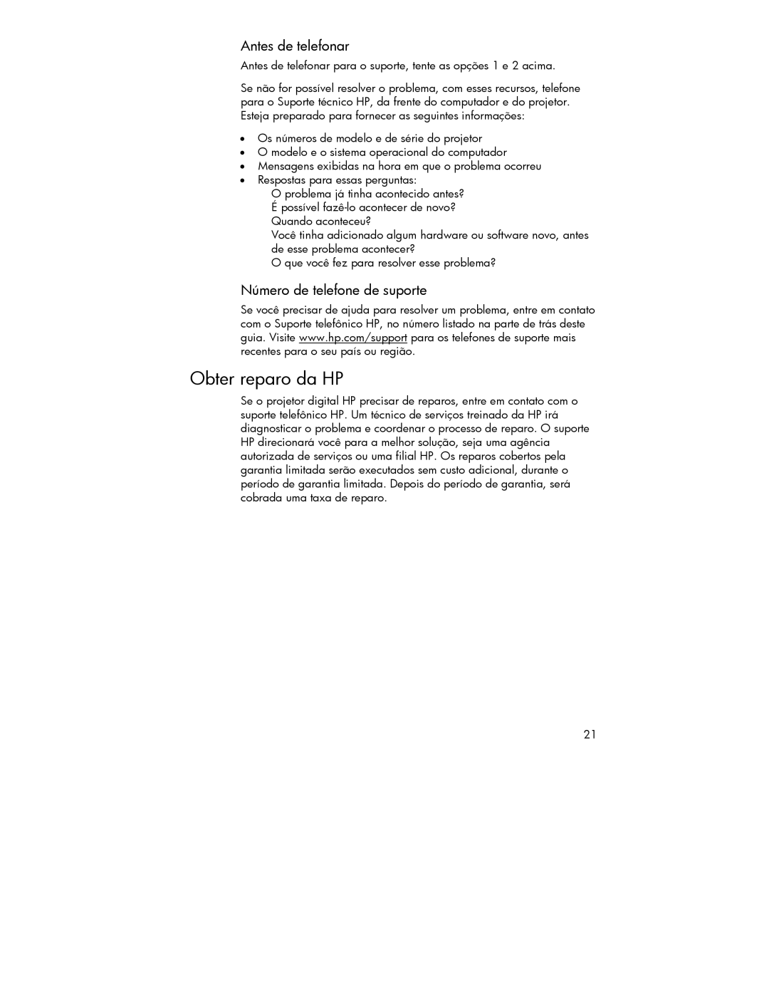 HP 4752 manual Obter reparo da HP, Antes de telefonar, Número de telefone de suporte 