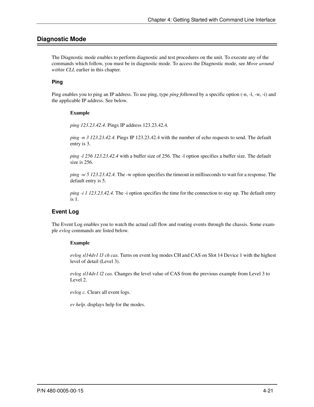 HP 480-0005-00-15 manual Diagnostic Mode, Event Log 