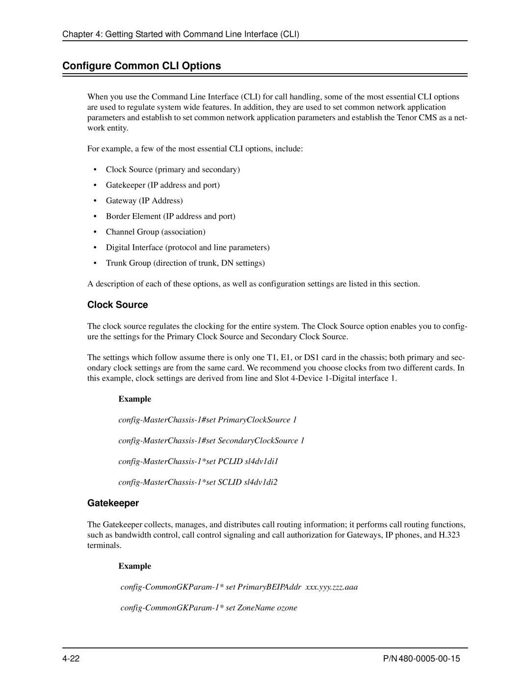 HP 480-0005-00-15 manual Configure Common CLI Options, Clock Source 