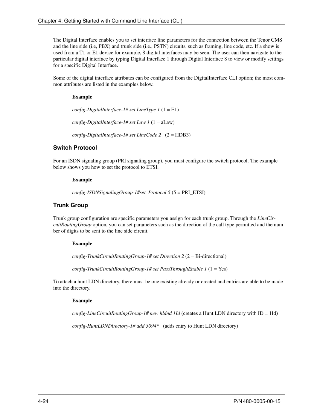 HP 480-0005-00-15 manual Switch Protocol, Trunk Group 