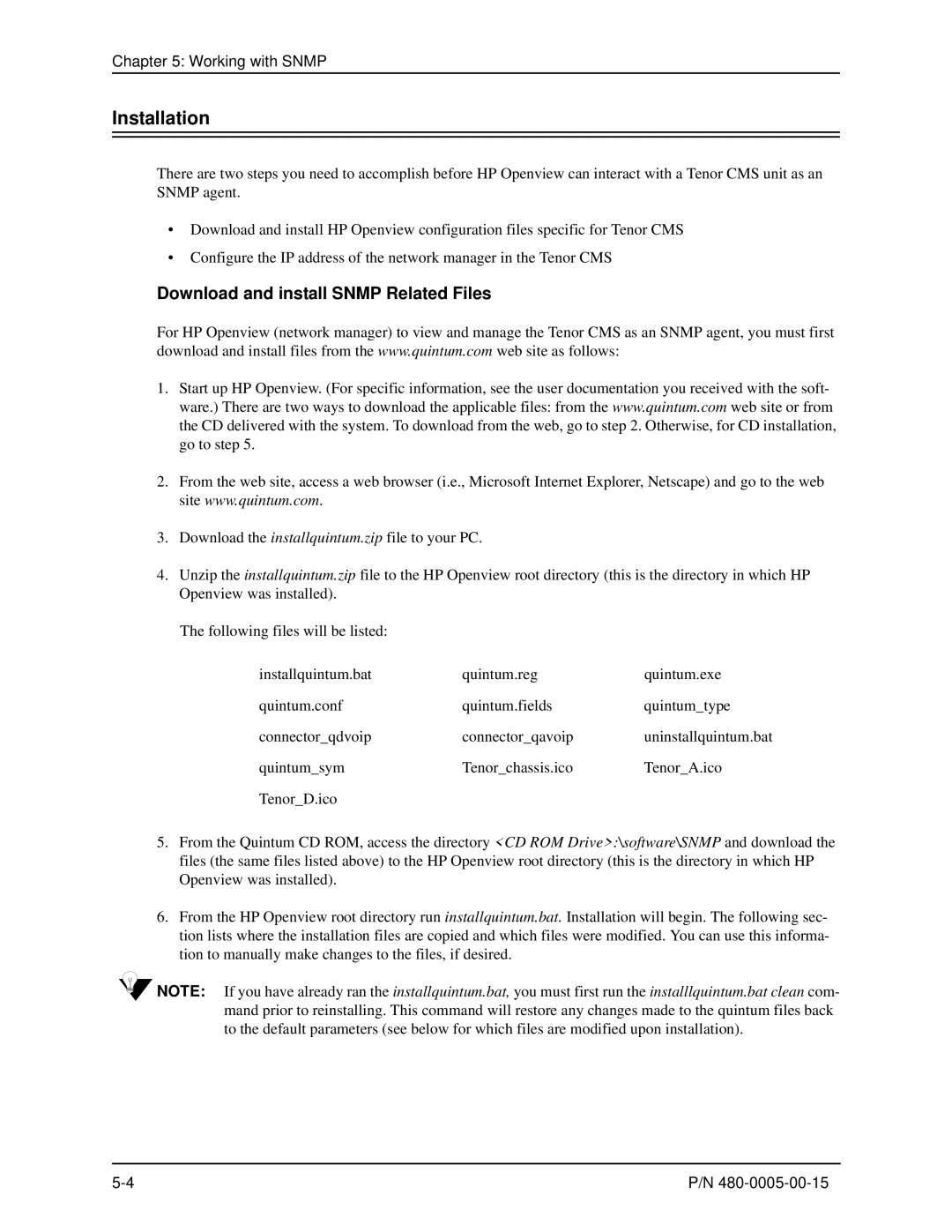 HP 480-0005-00-15 manual Installation, Download and install Snmp Related Files 